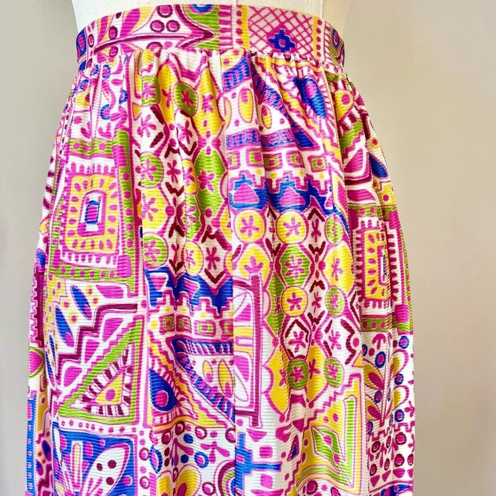 Vintage 1970s Novelty Print Skirt Flowers Tiki Tropical Colorful 70s Retro - Picture 6 of 8
